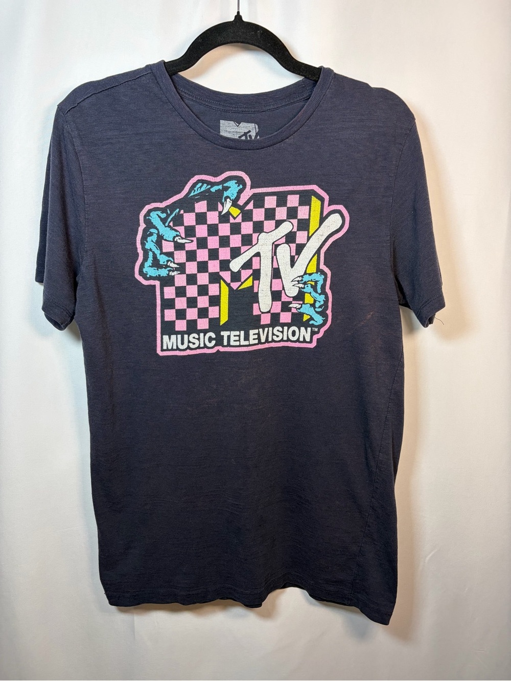 Music Television Vintage Faded Black MTV Casual Punk Tee Size Medium